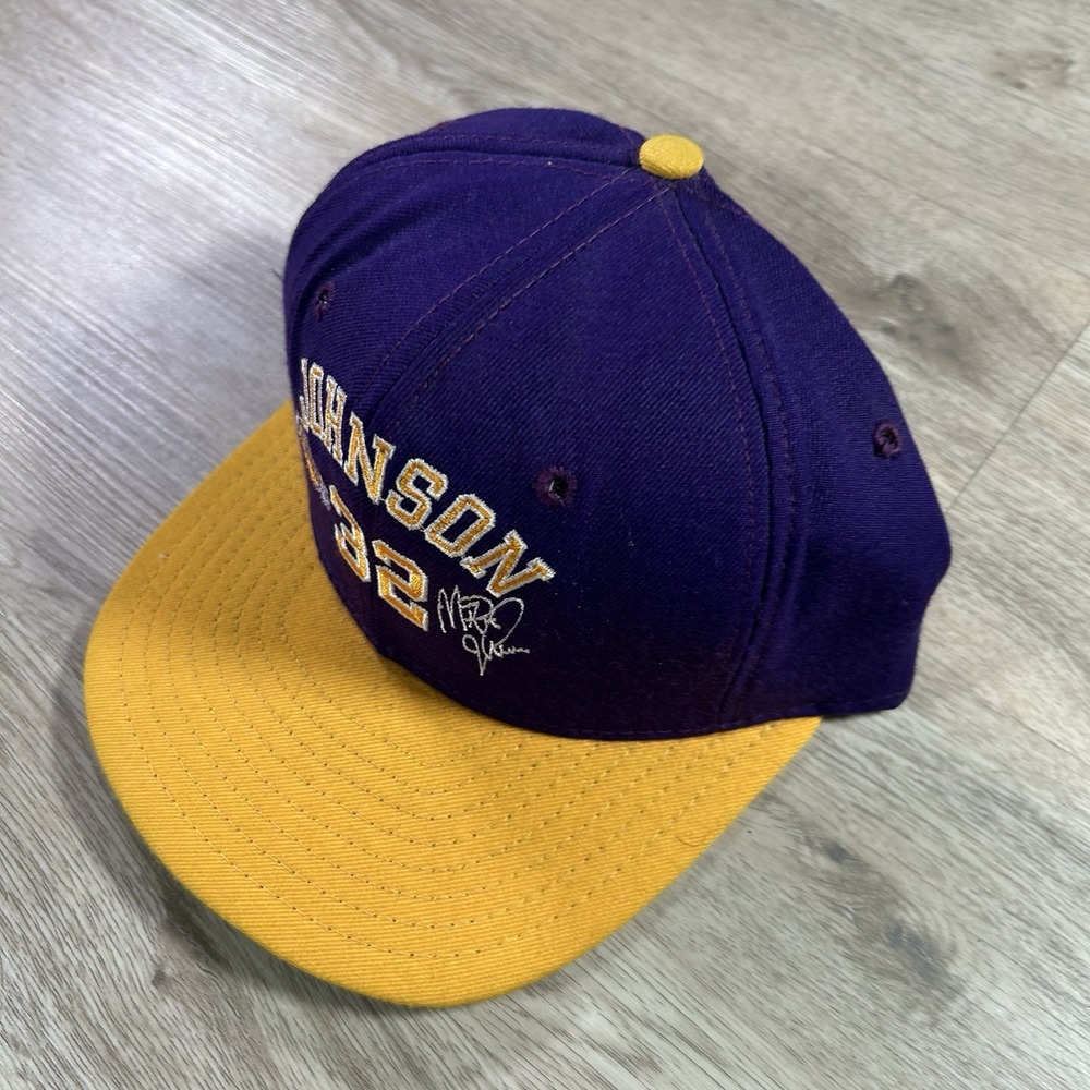VTG Los Angeles Lakers Magic Johnson Snapback Hat NBA AJD Purple Wool Cap USA‎ - Picture 8 of 9